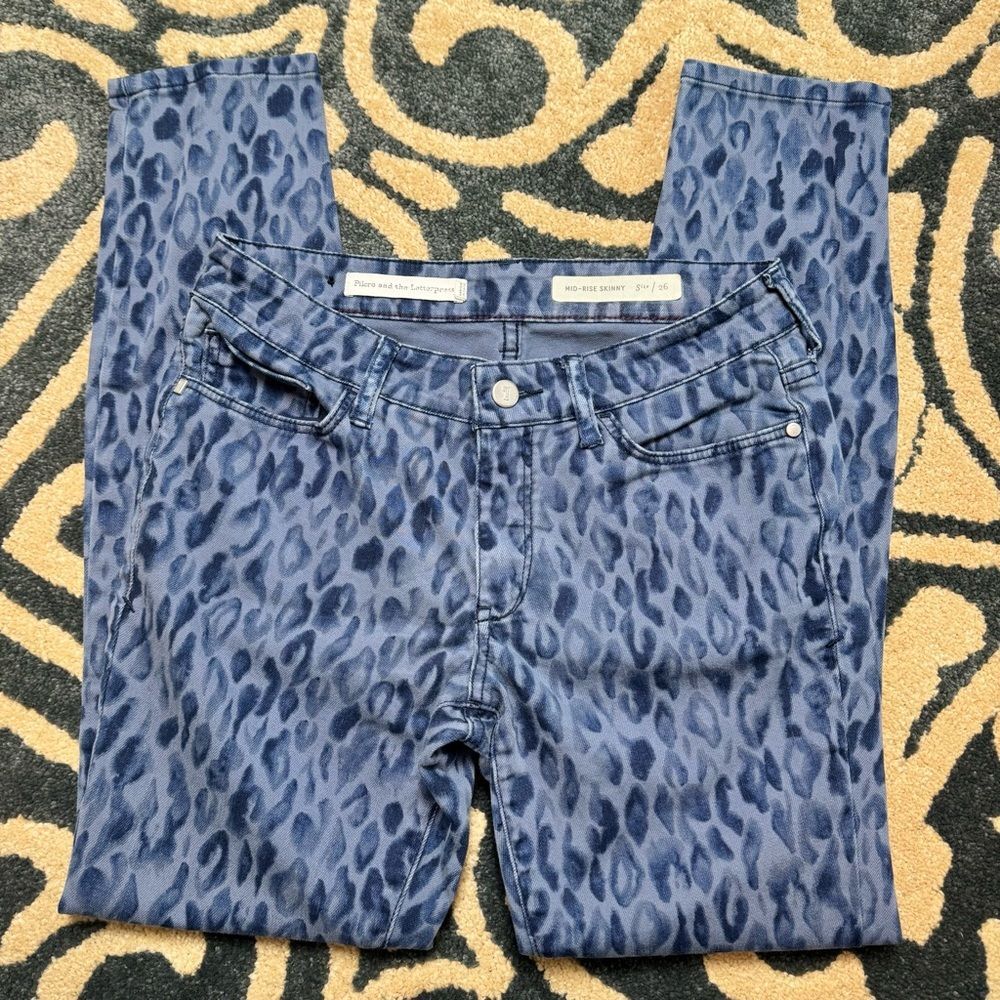 Pilcro and the Letterpress Blue Animal Print Skinny Jeans - Picture 2 of 9